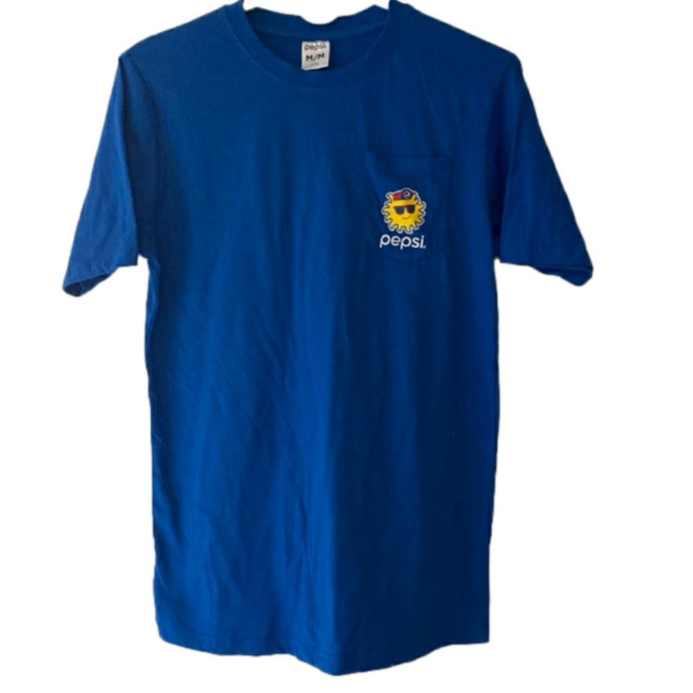 Pepsi T-Shirt Men's Blue Emoji Pocket Sun logo Size Medium
